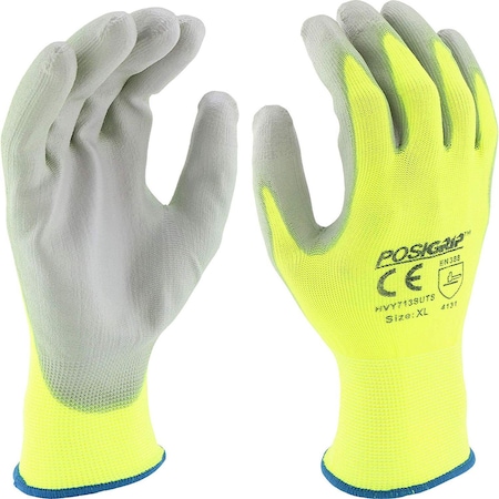 West Chester Protective Gear Coated Gloves, Nylon, Polyurethane, Flat, Palm & Fingers, 2 Abrasion Level, Yellow, M HVY713SUTS/M